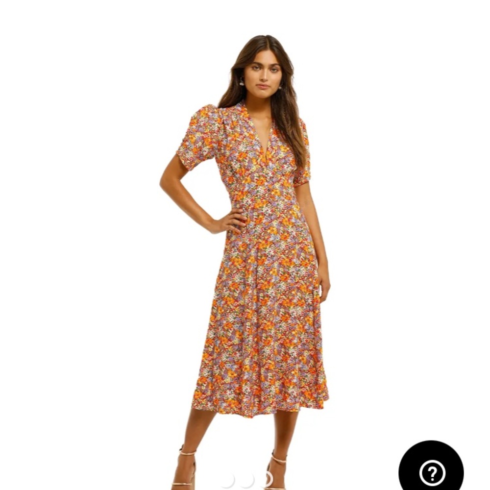 Faithfull the Brand Orange Floral Midi Dress Size L NWT